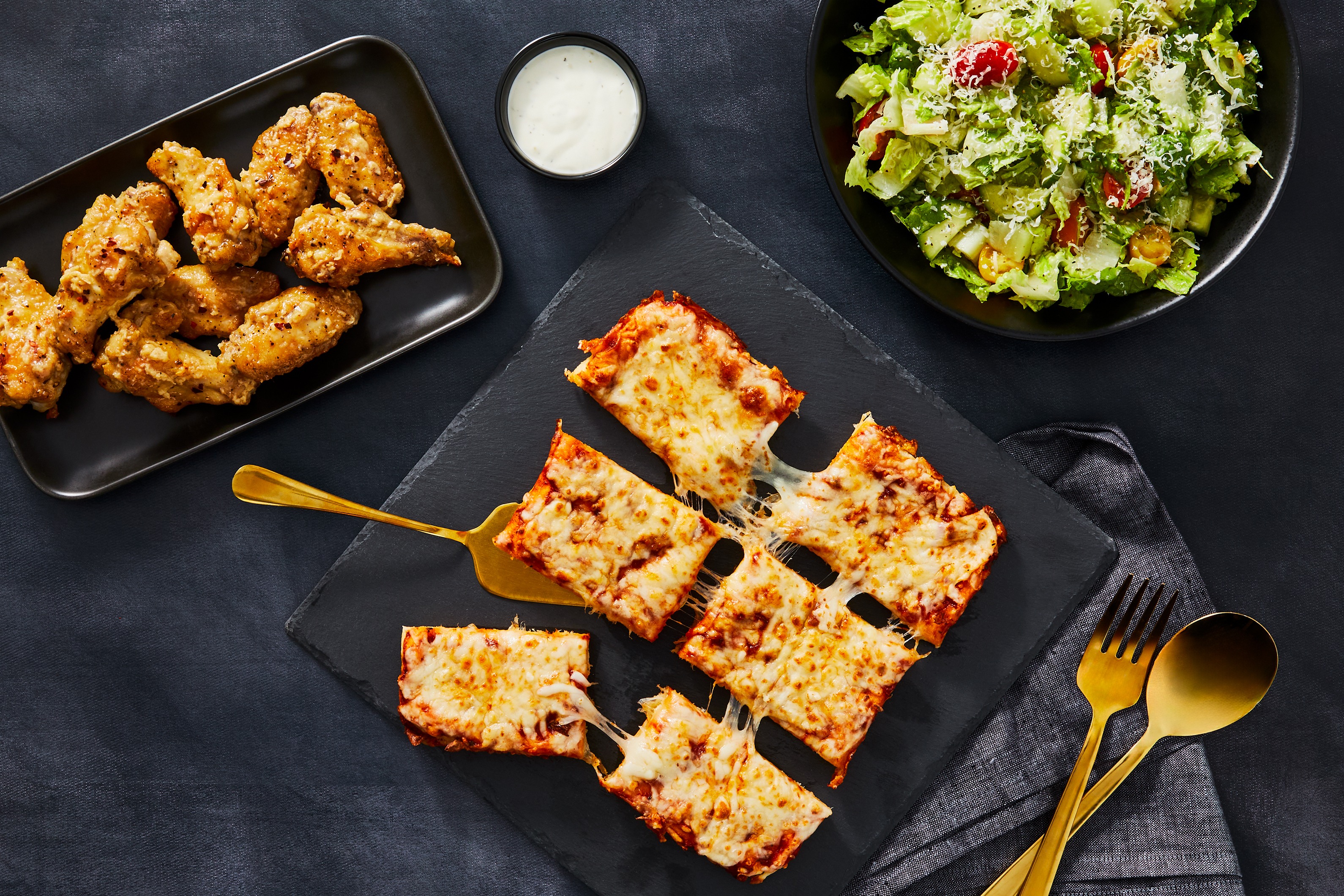 Garlic-Parm Chicken Wings & Cheese Pizza