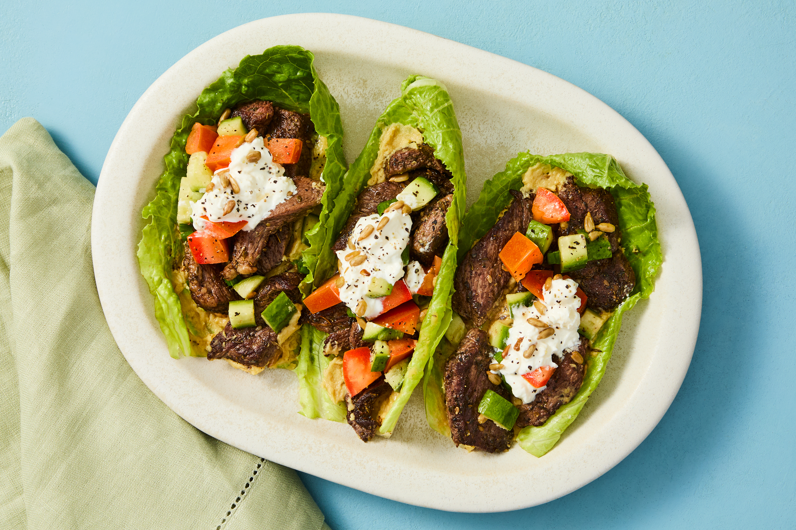 Za’atar Sirloin Steak & Feta Lettuce Wraps