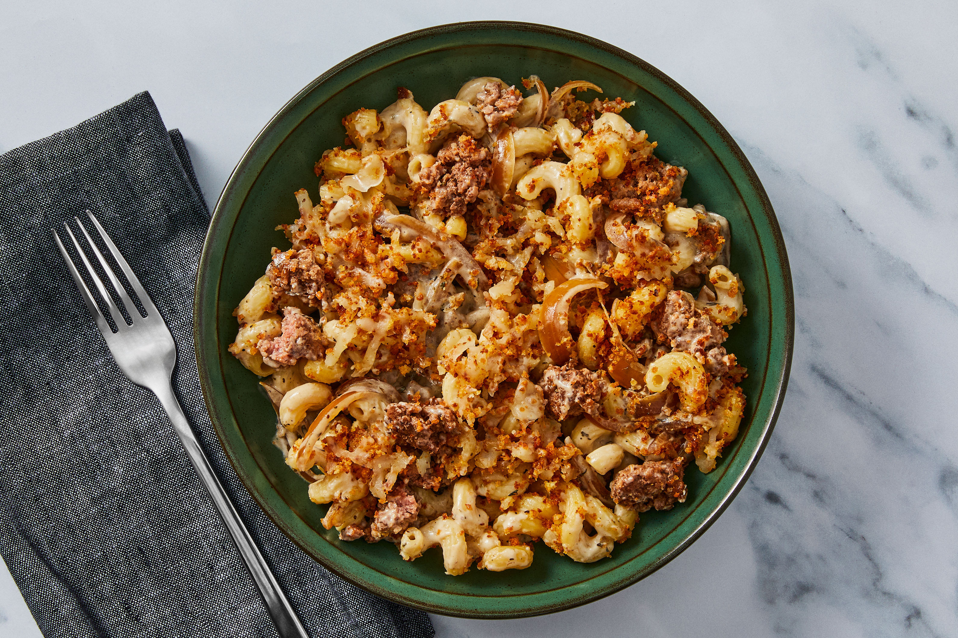 French Onion Beef Baked Pasta