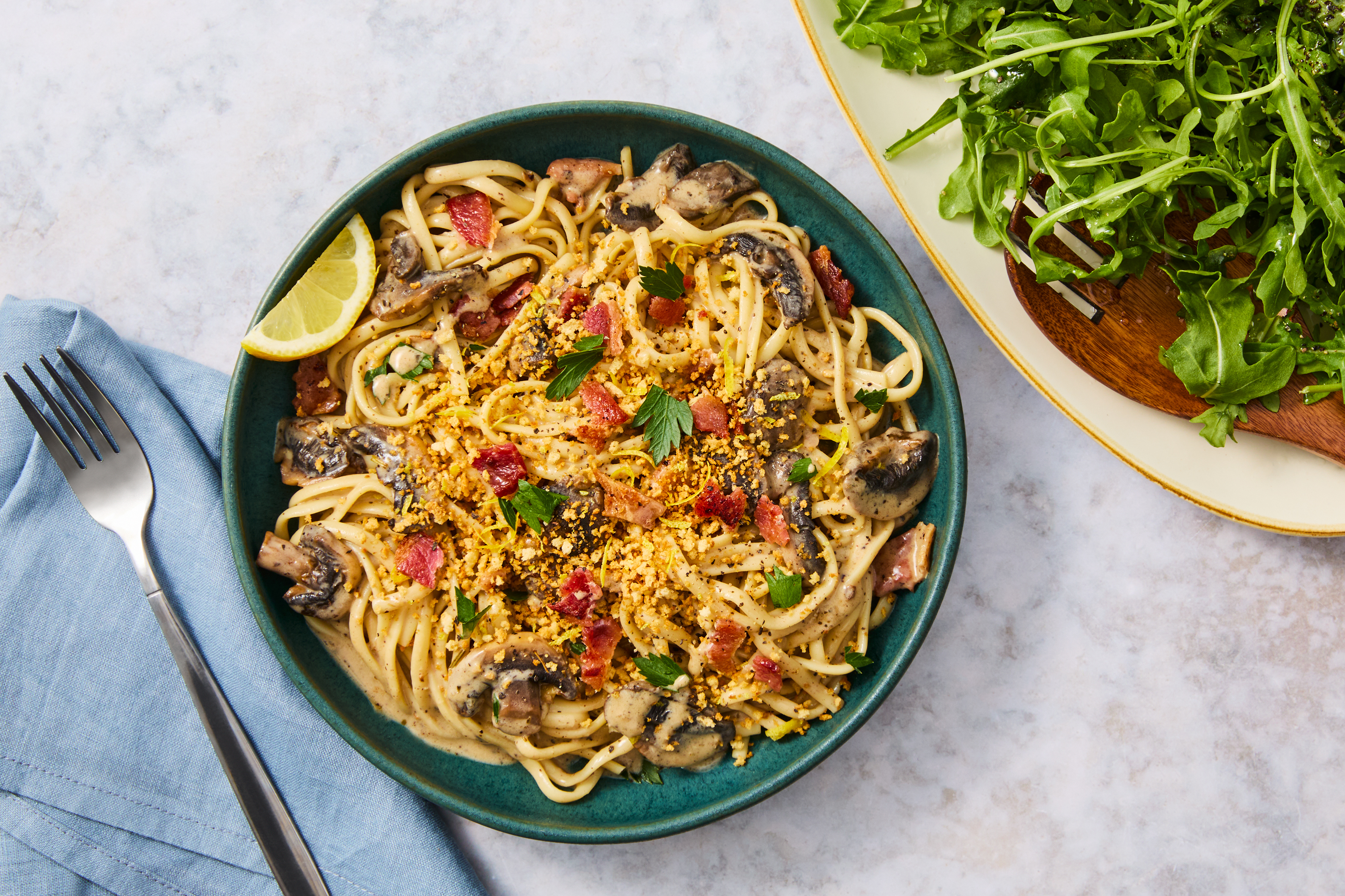 Creamy Mushroom & Bacon Linguine