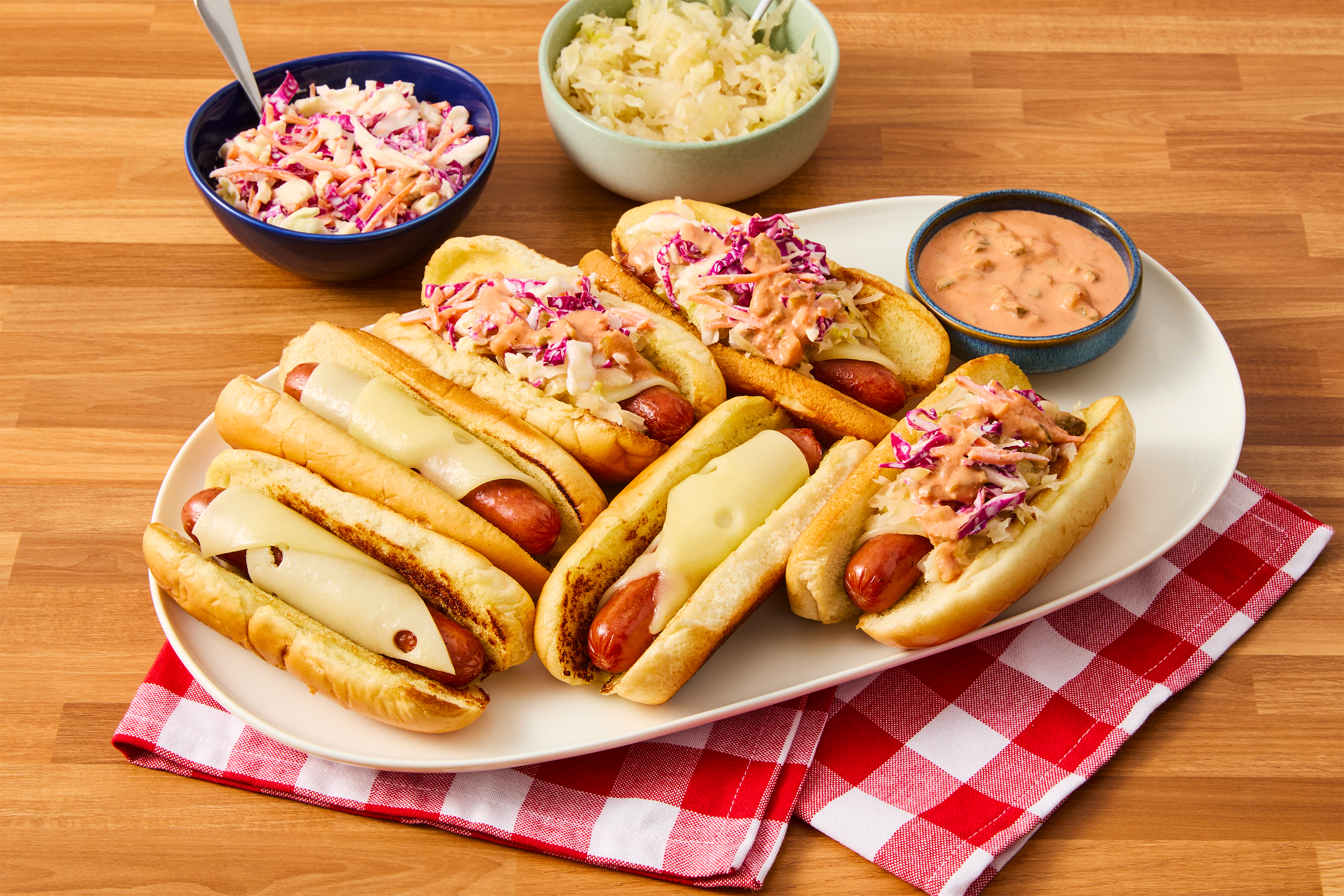 Reuben Hot Dogs with Swiss Cheese