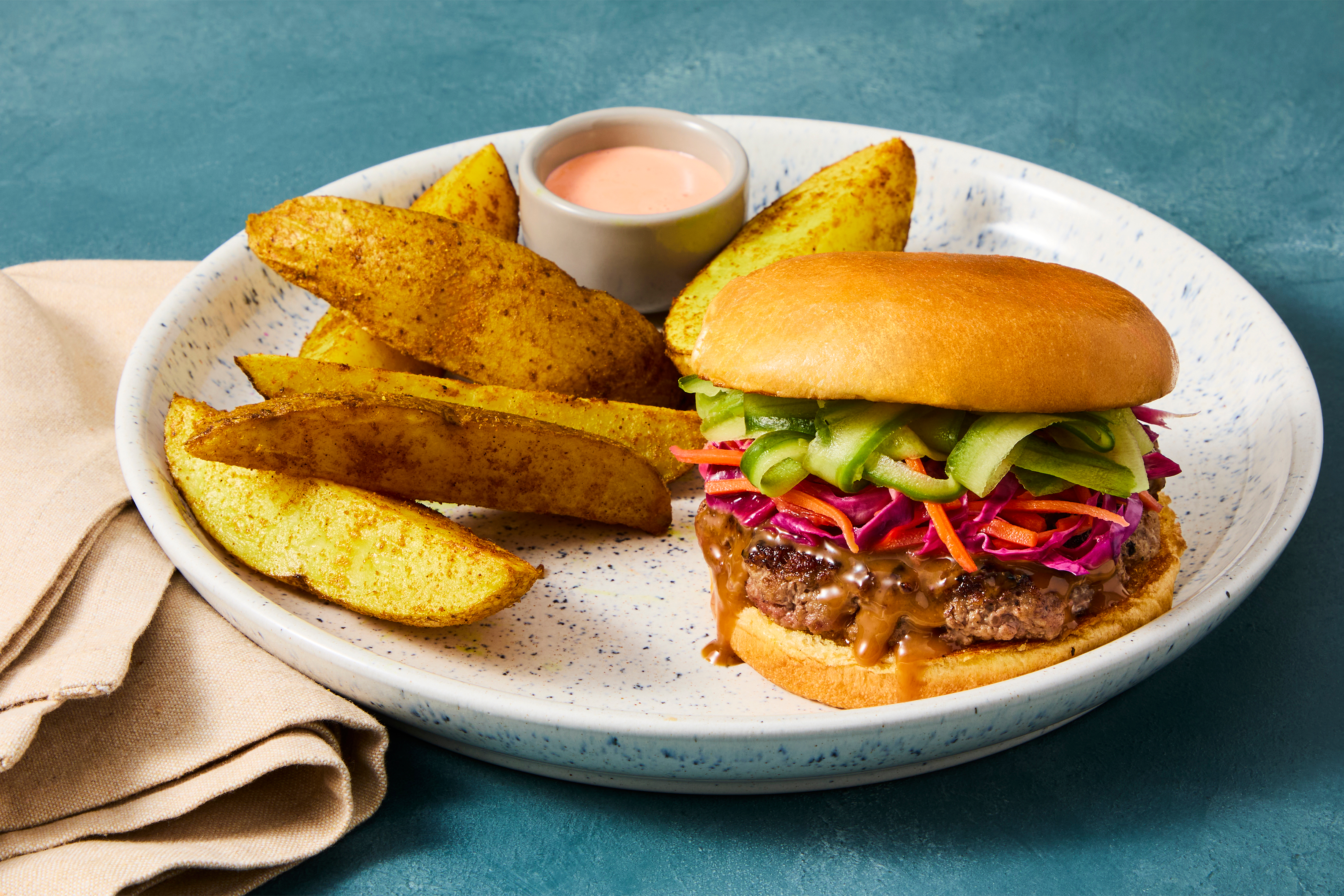 Peanut Satay Burgers with Curried Potato Wedges