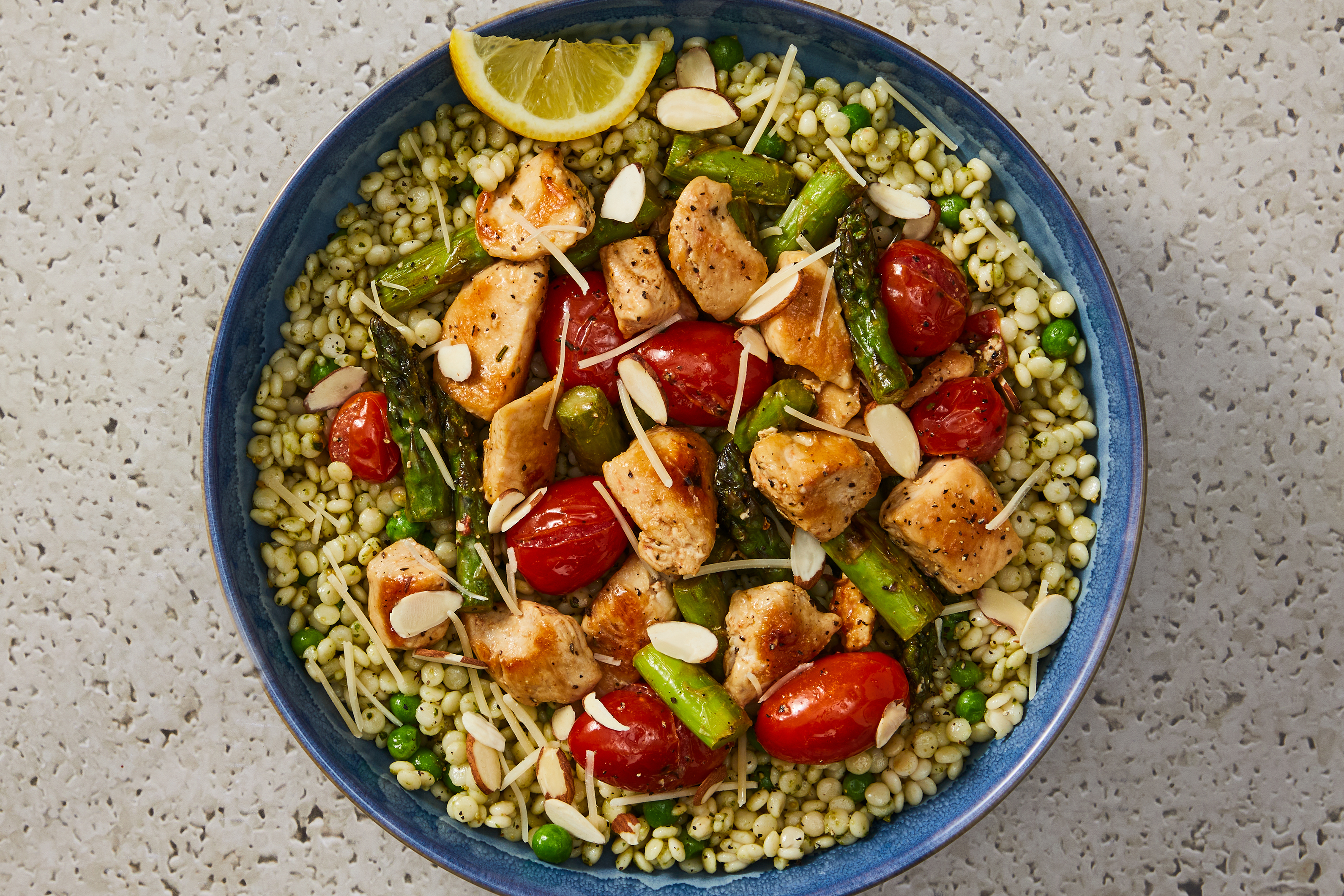 Low-Lift Shrimp & Asparagus Pesto Couscous Bowls