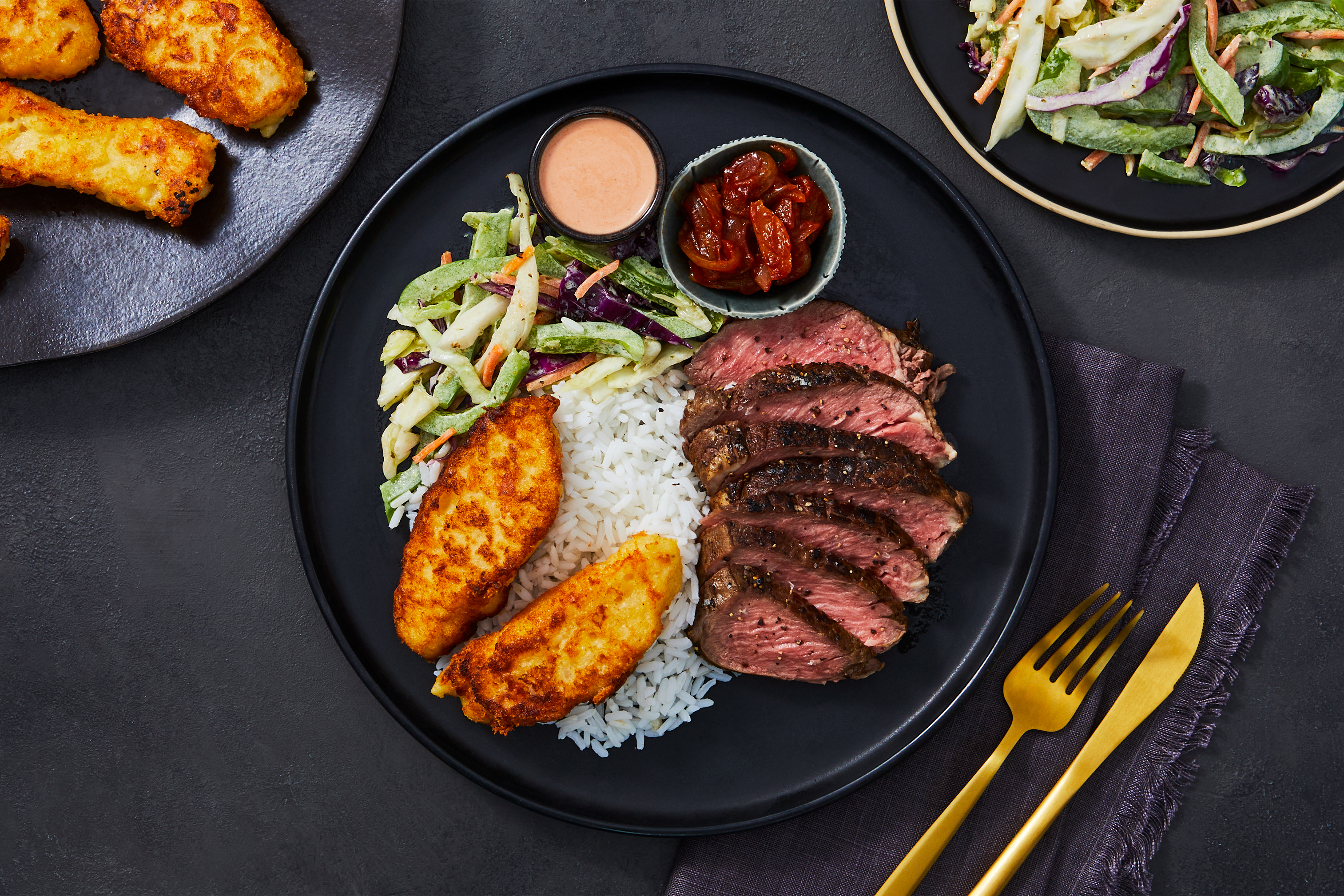 Sirloin Bistec Encebollado & Crispy Sorullos