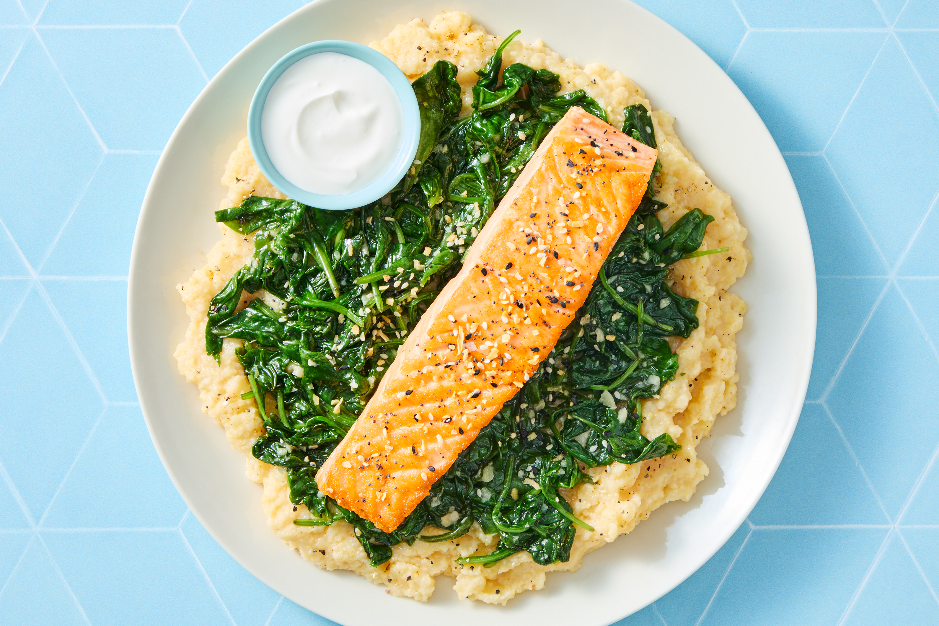 Everything Bagel Cod over Creamy Polenta