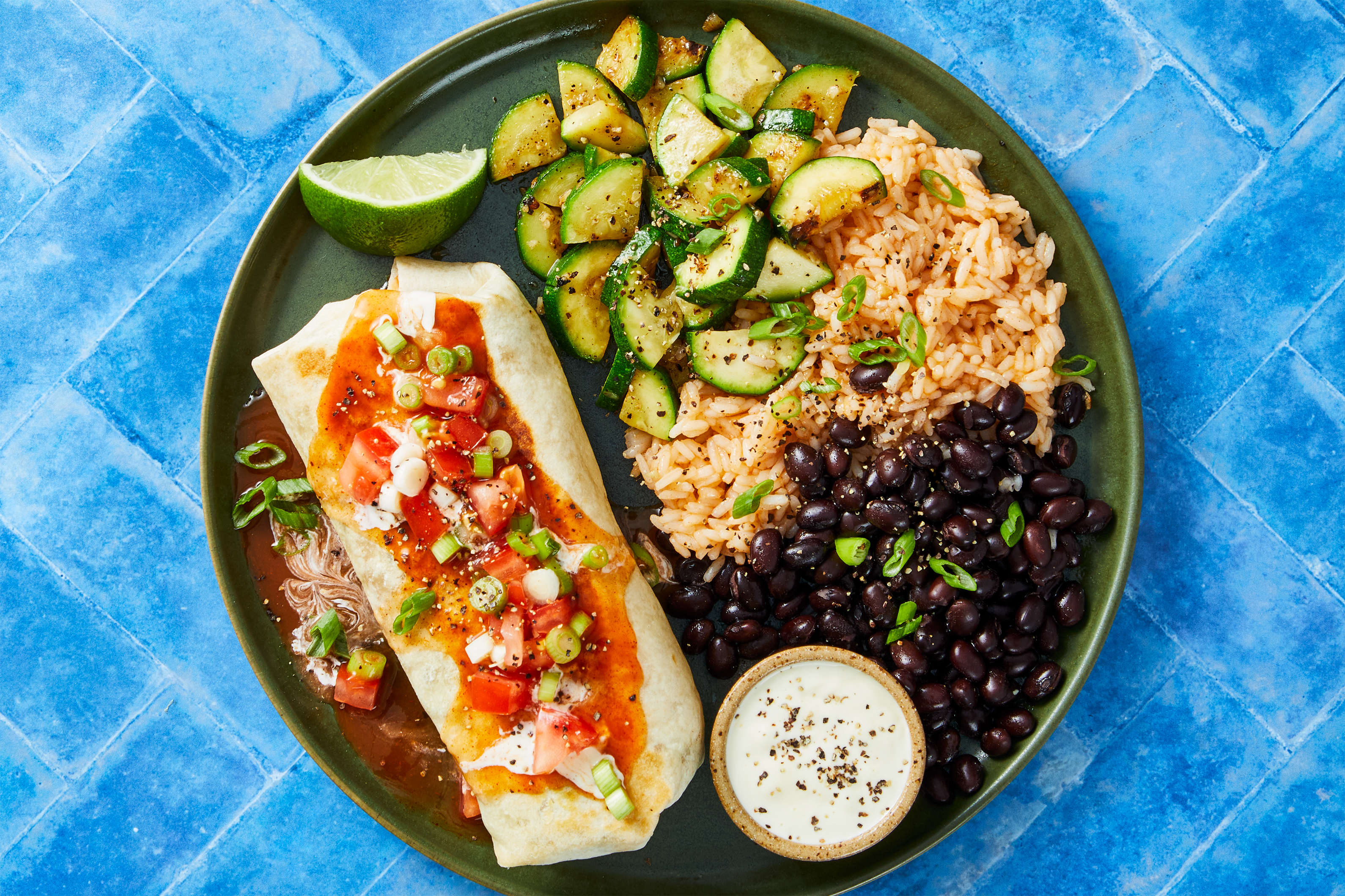 Smothered Shrimp, Rice & Bean Burritos