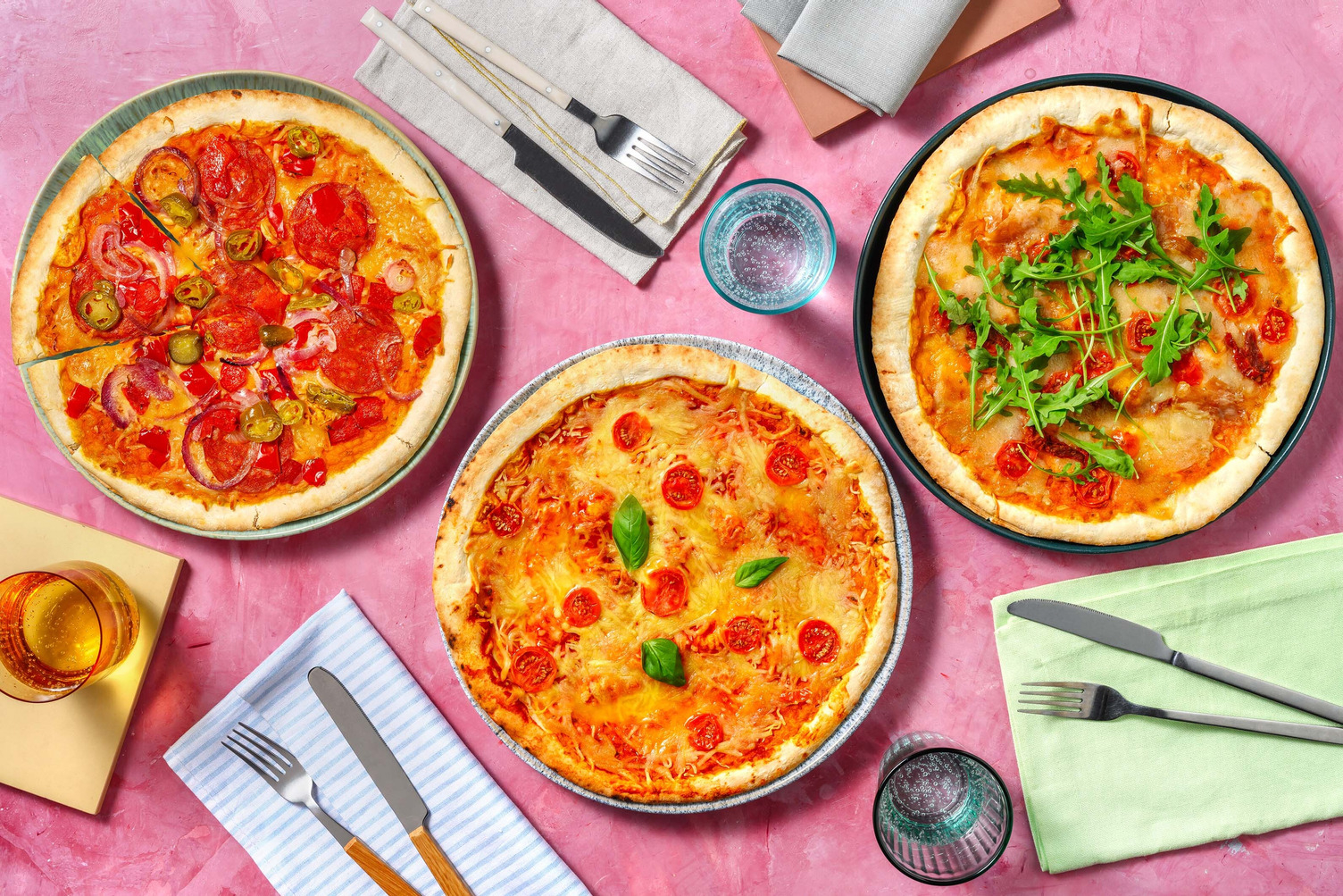 Pizza party - Margherita deluxe, Prosciutto crudo, Chorizo piccante