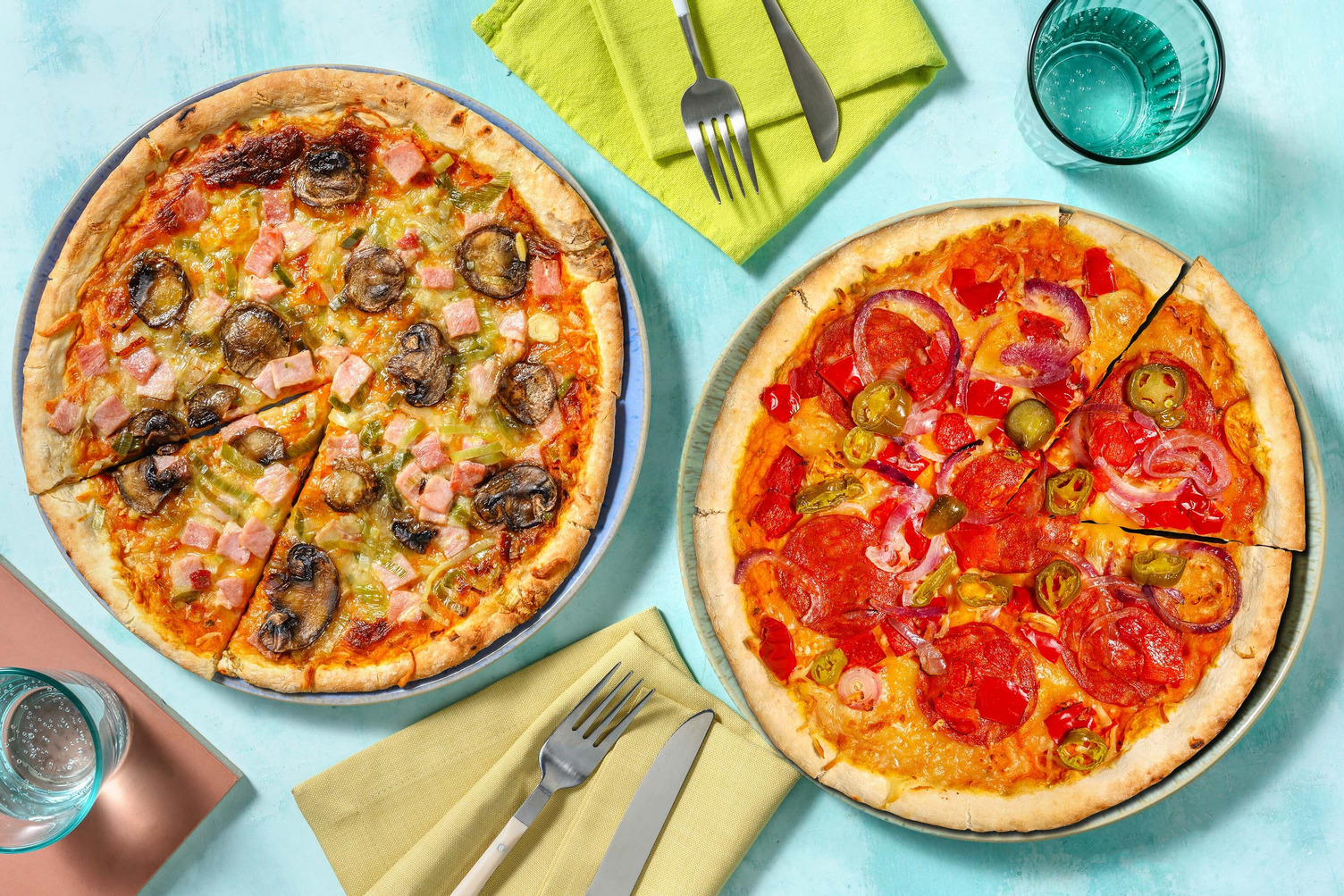 Pizza party - Prosciutto e funghi & Chorizo piccante