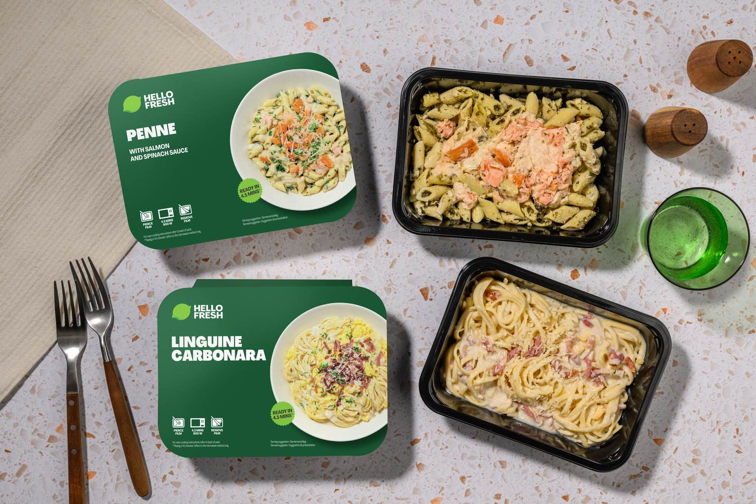 Pasta Duo: Penne mit Lachs & Linguine Carbonara