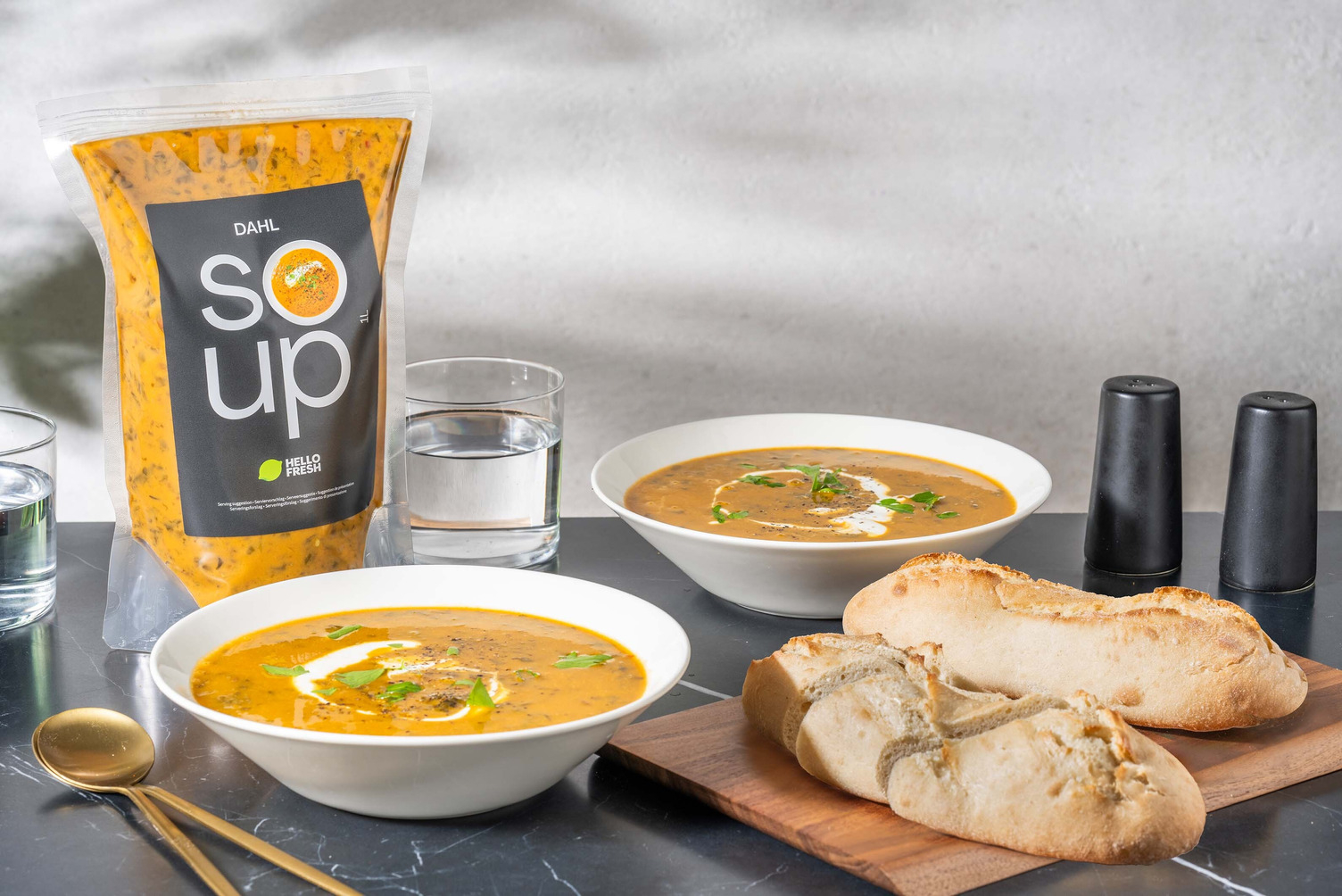 Dahl Soup with Stone Oven Baked Baguette