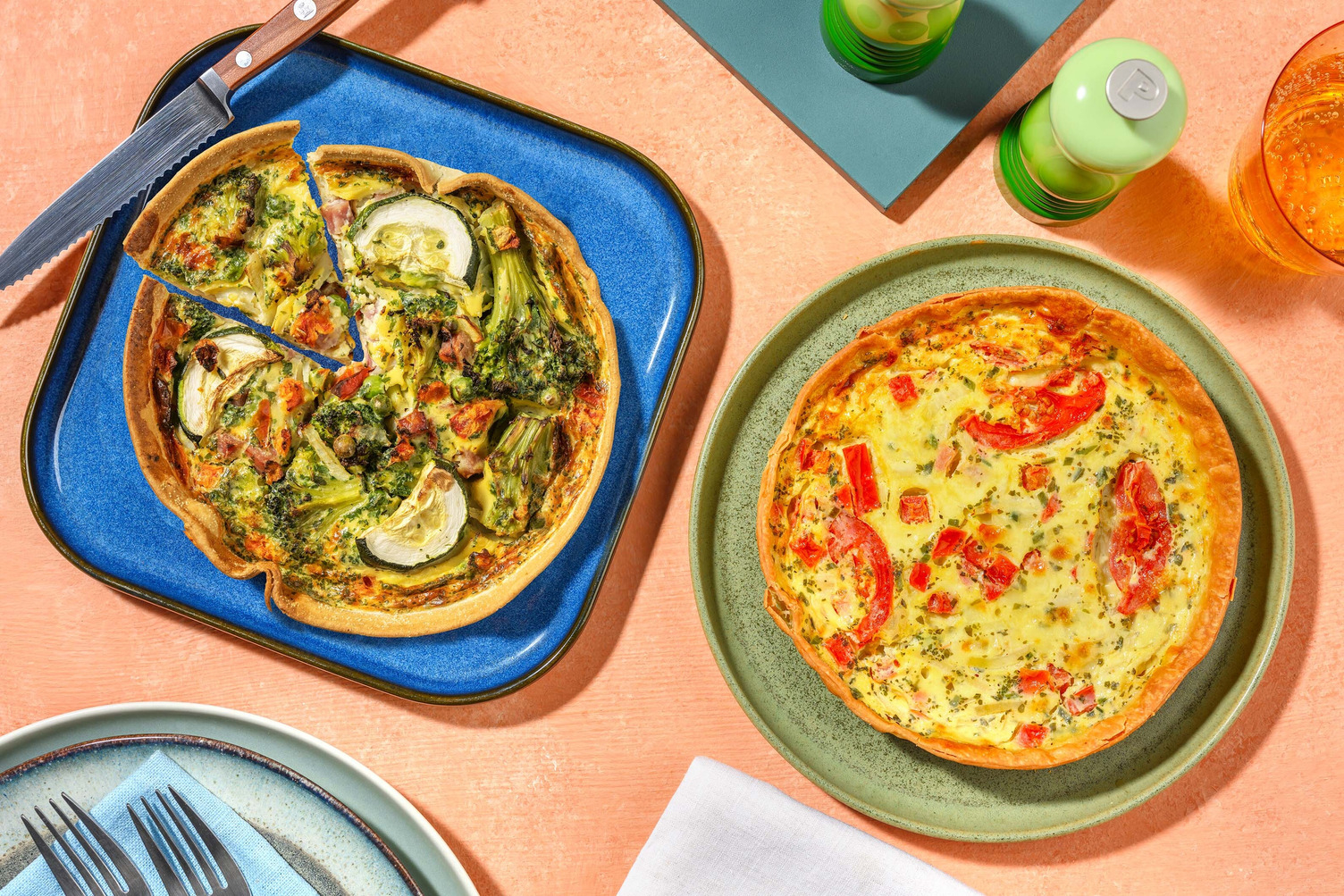 Quiche combi - Caprese & Ham met groene groenten