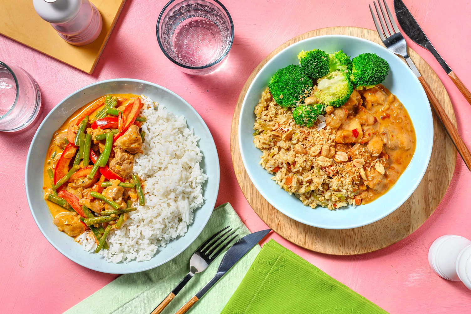 Nasi goreng met kipsaté & Thaise kipcurry