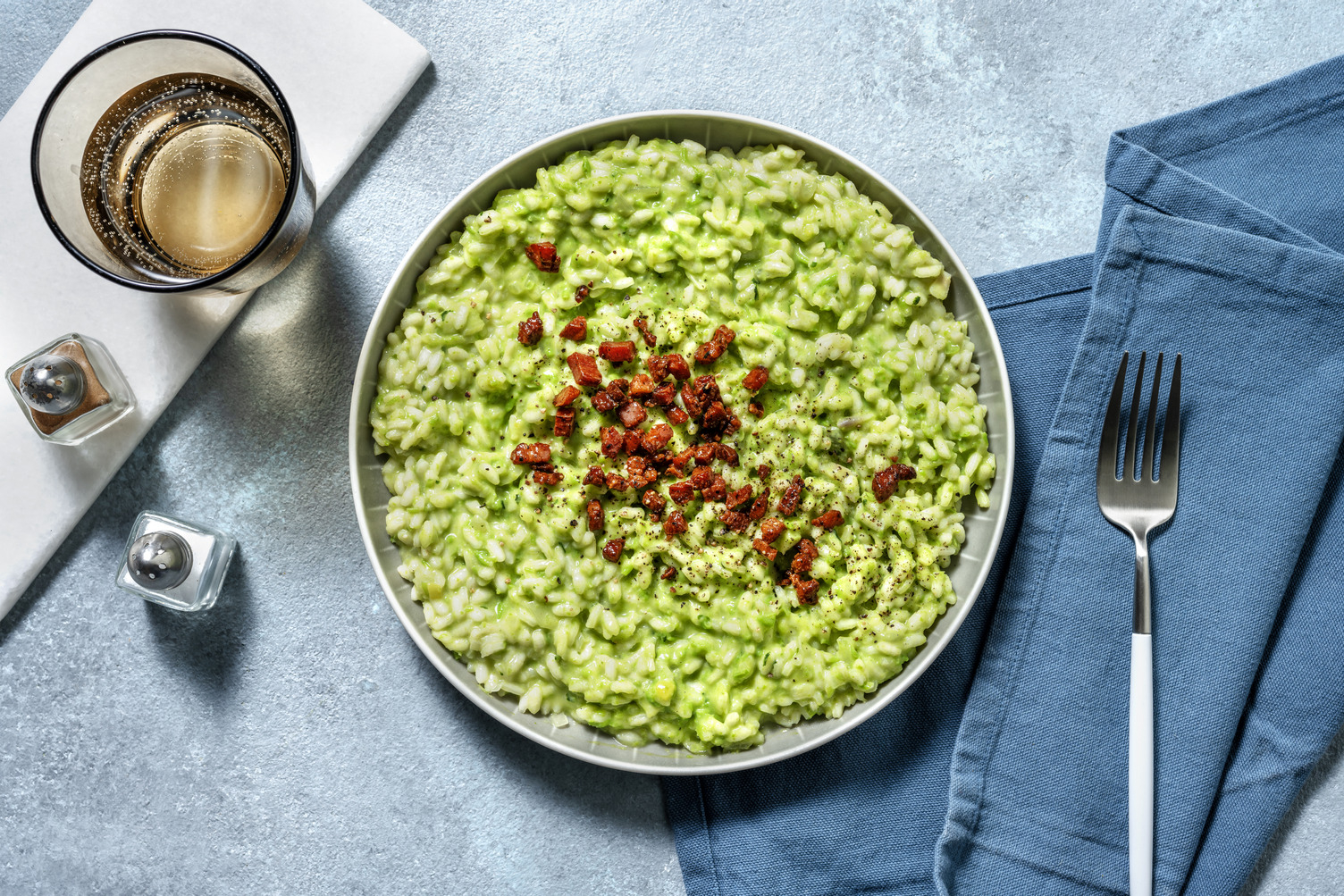 Risotto ai piselli e bacon croccante