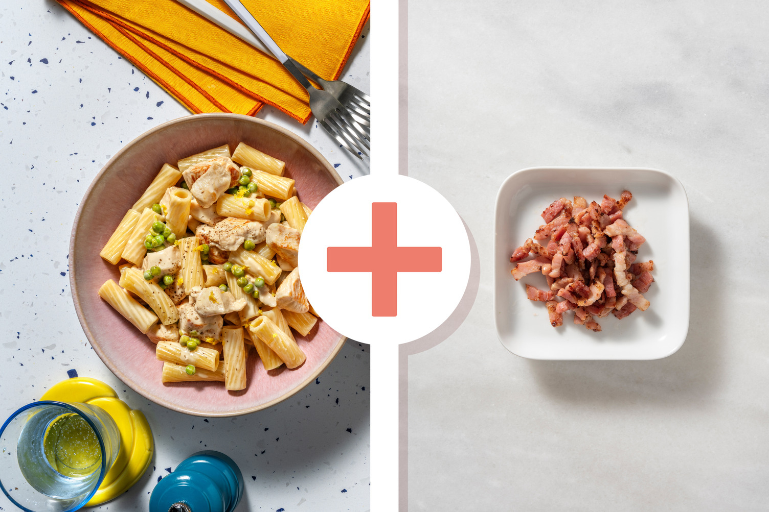 Lemony Chicken, Bacon and Pea Rigatoni