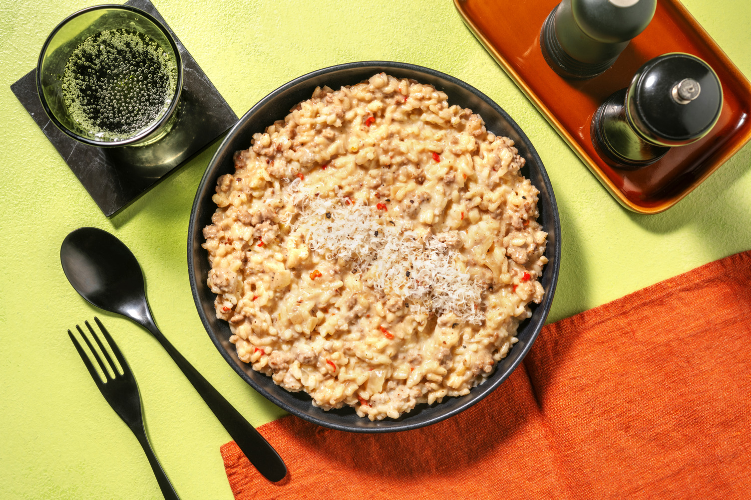 Risotto cremoso con butifarra