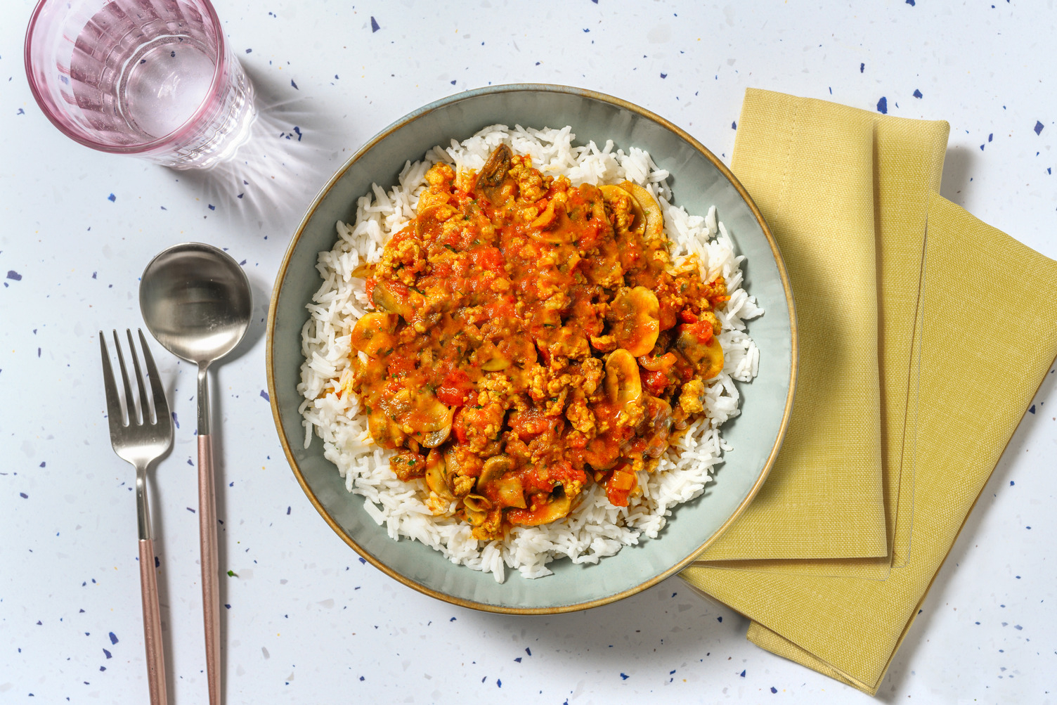 Curry de cerdo con champiñones