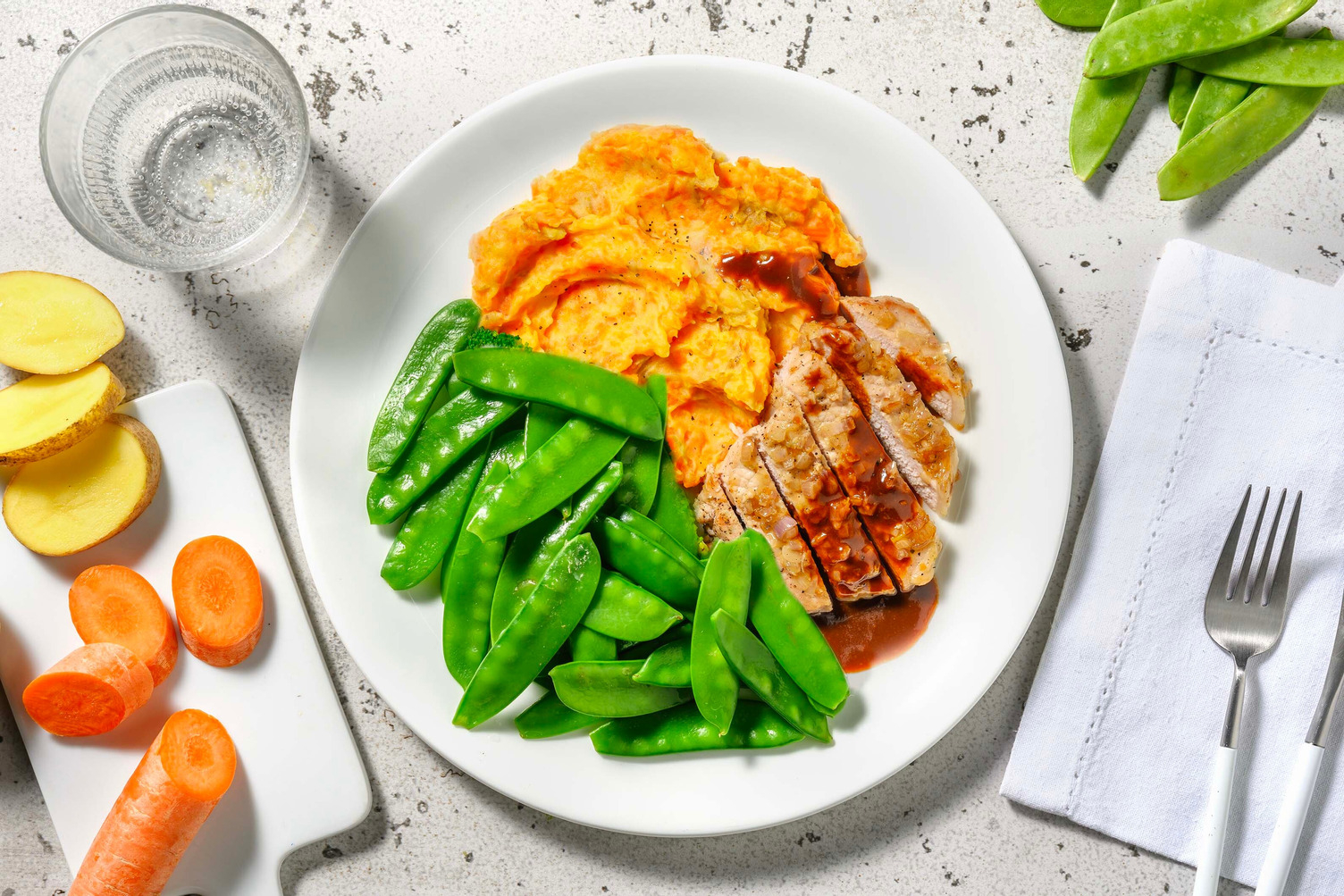 Escalope de jambon et pois mange-tout