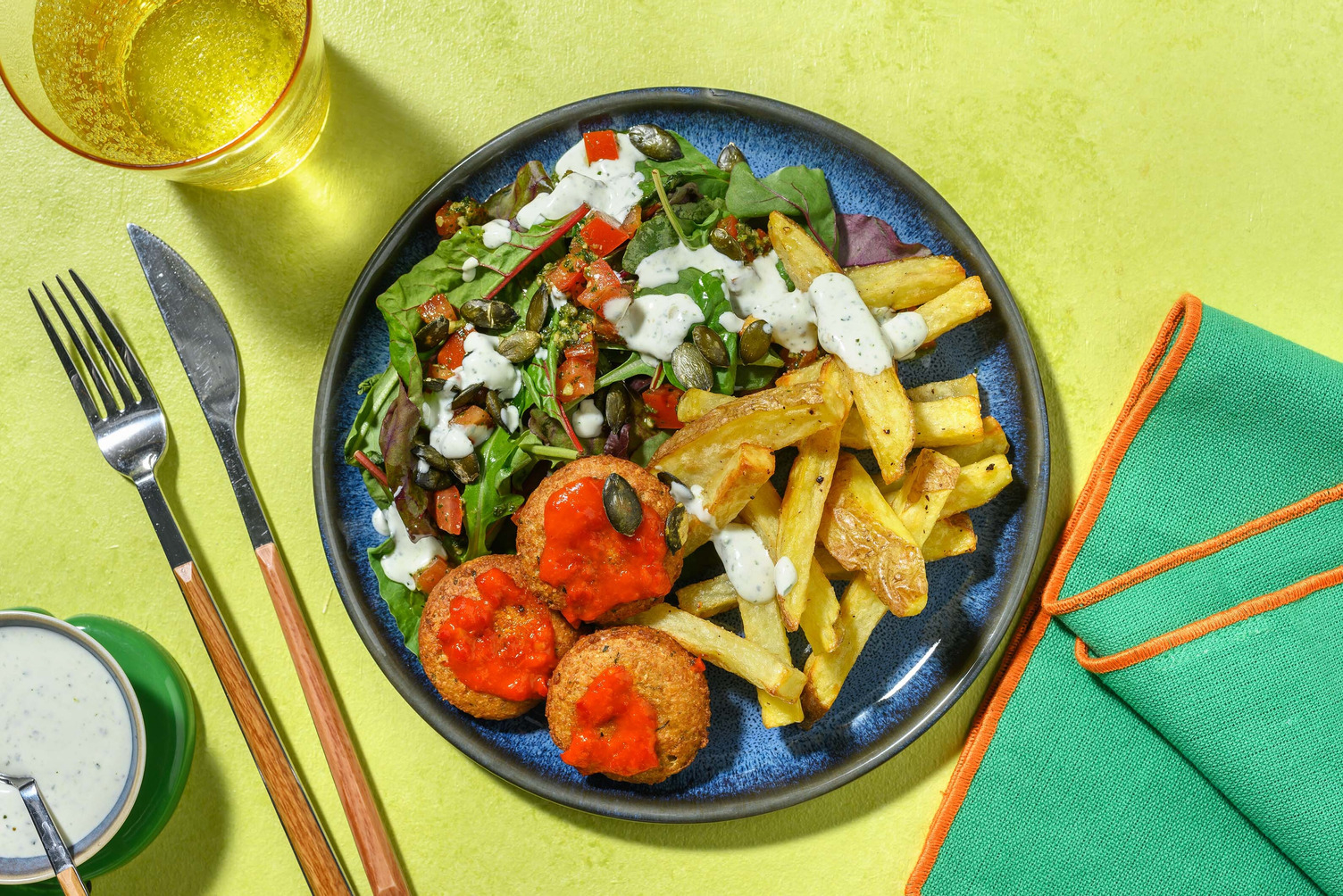 Harissa Falafels and Spiced Chips