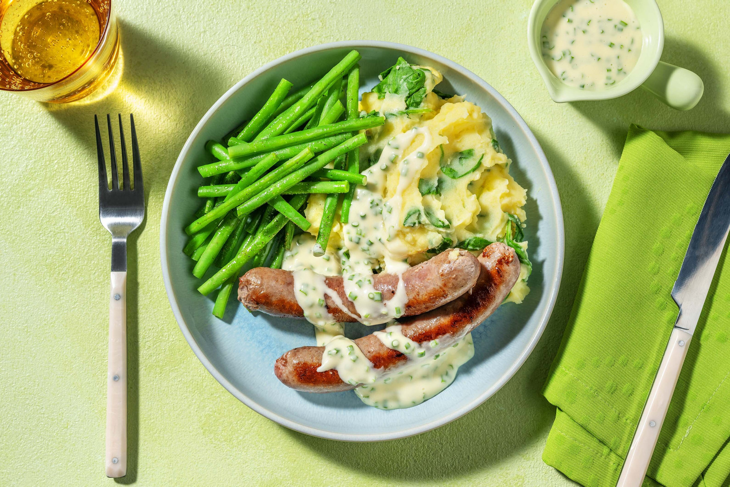 Spring Bangers and Spinach Mash