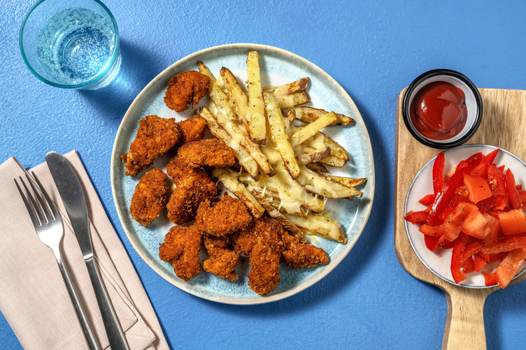 Golden Fried Chicken and Cheesy Chips