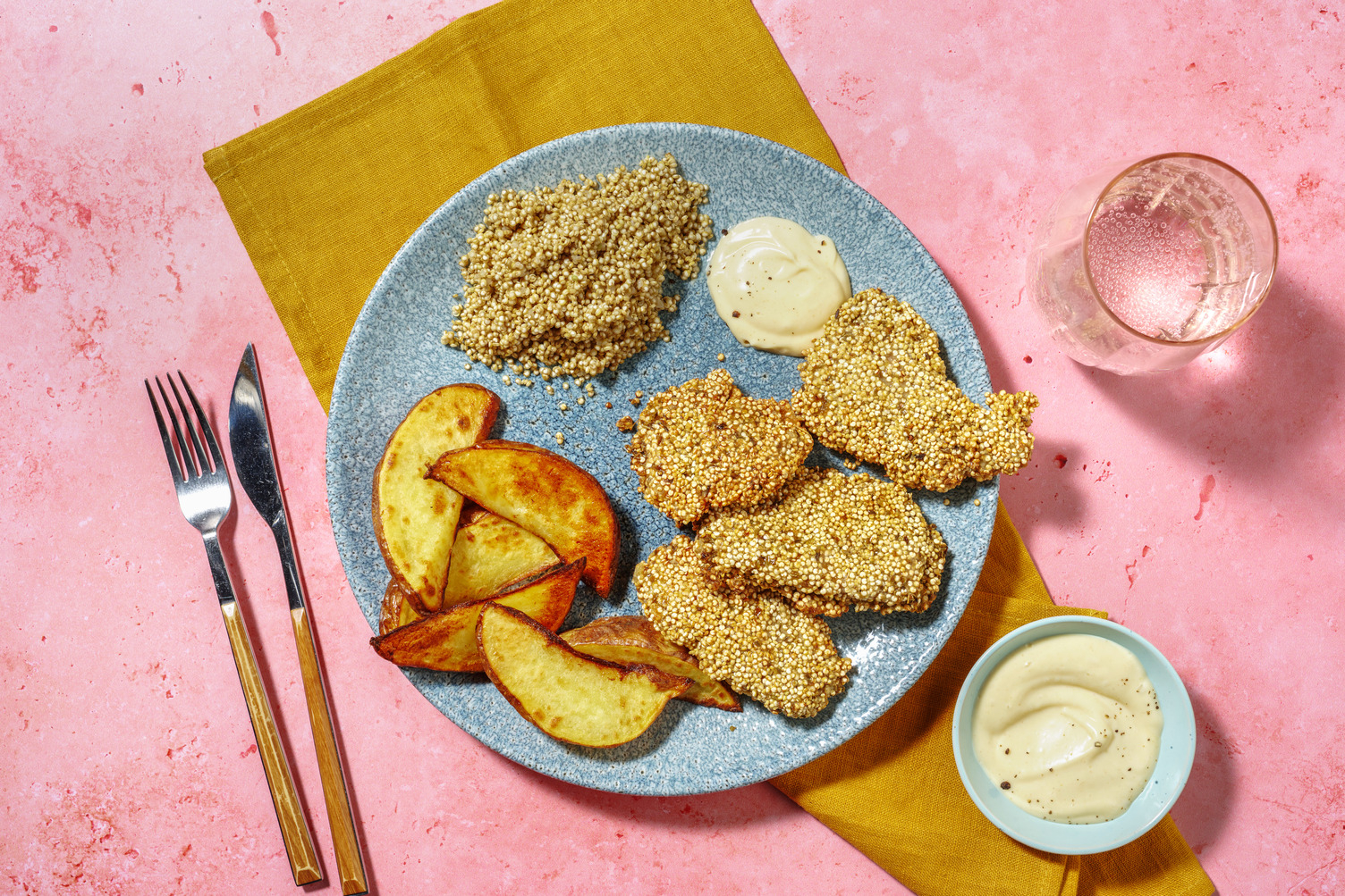 Muslo de pollo rebozado en quinoa crujiente