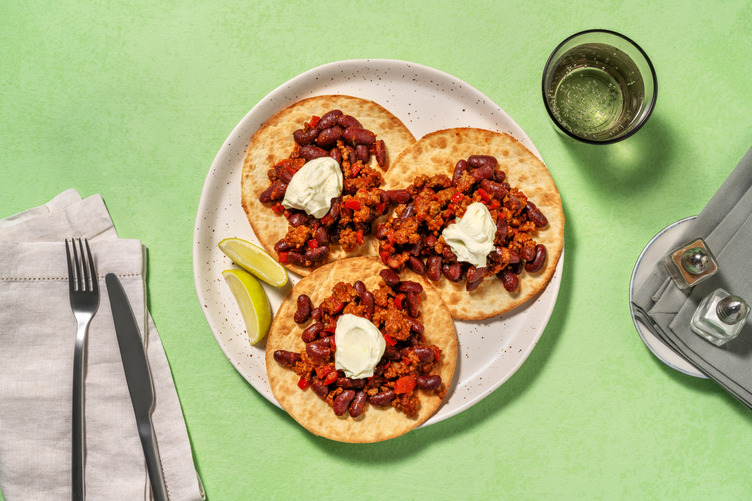 Crunchy tostadas de ternera con frijoles