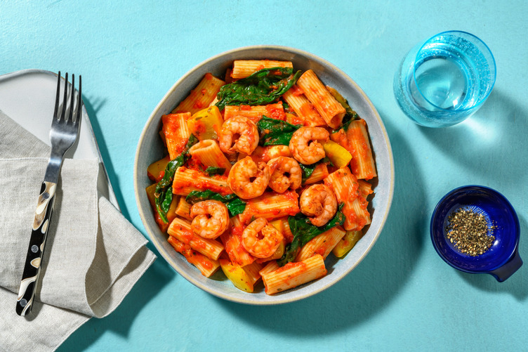 Roasted Pepper and Prawn Rigatoni
