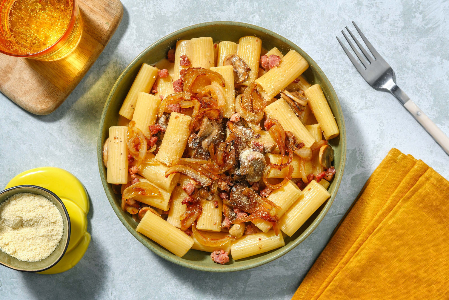 French Onion Style Bacon Rigatoni