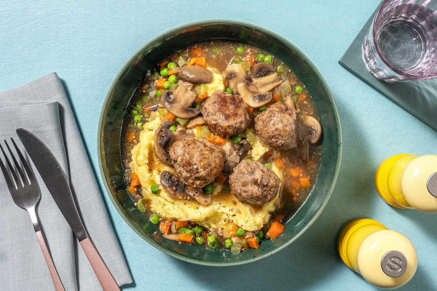 Hearty Plant-Based Ground Protein Meatball and Mushroom Stew