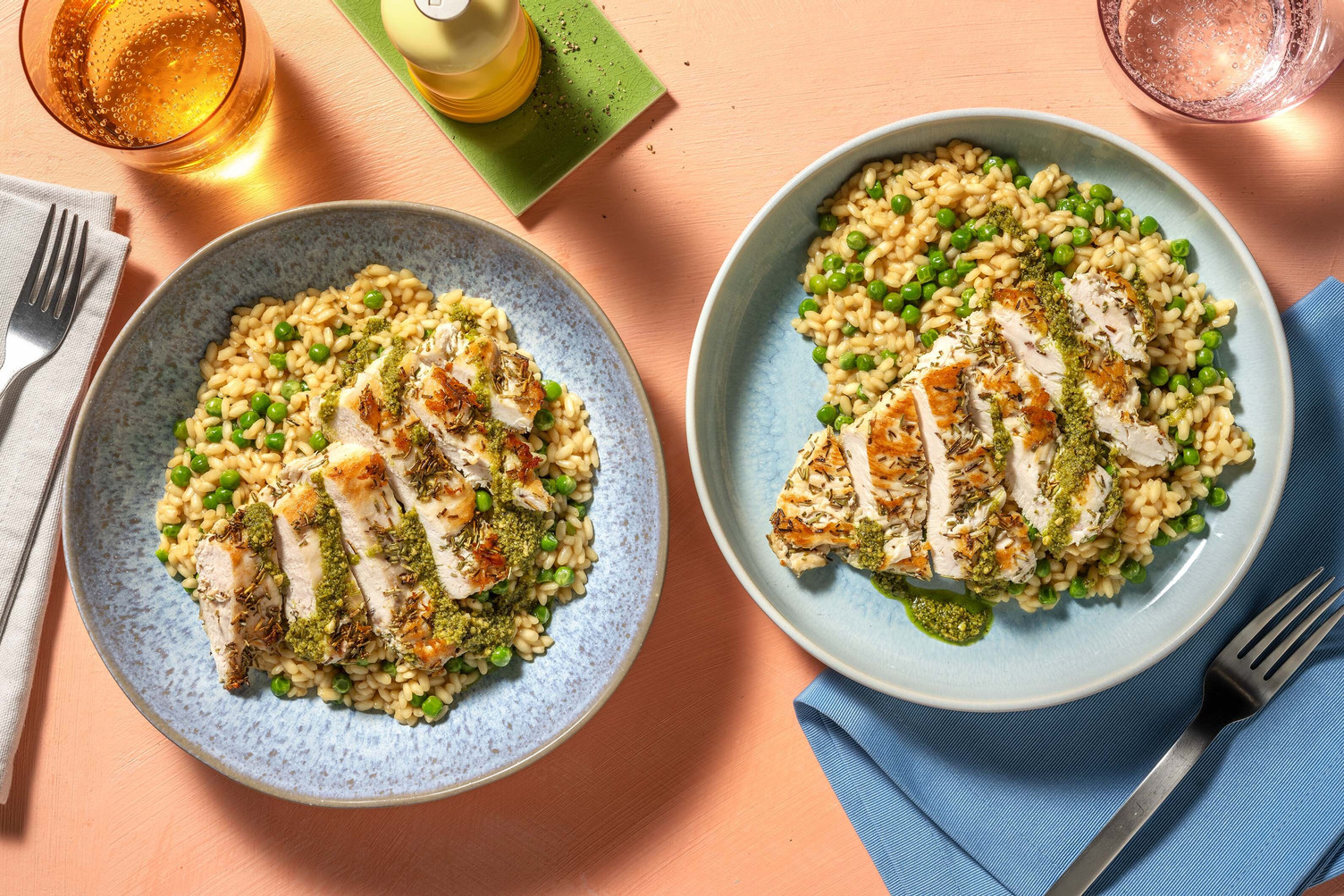 Rosemary Chicken on Pea Risotto
