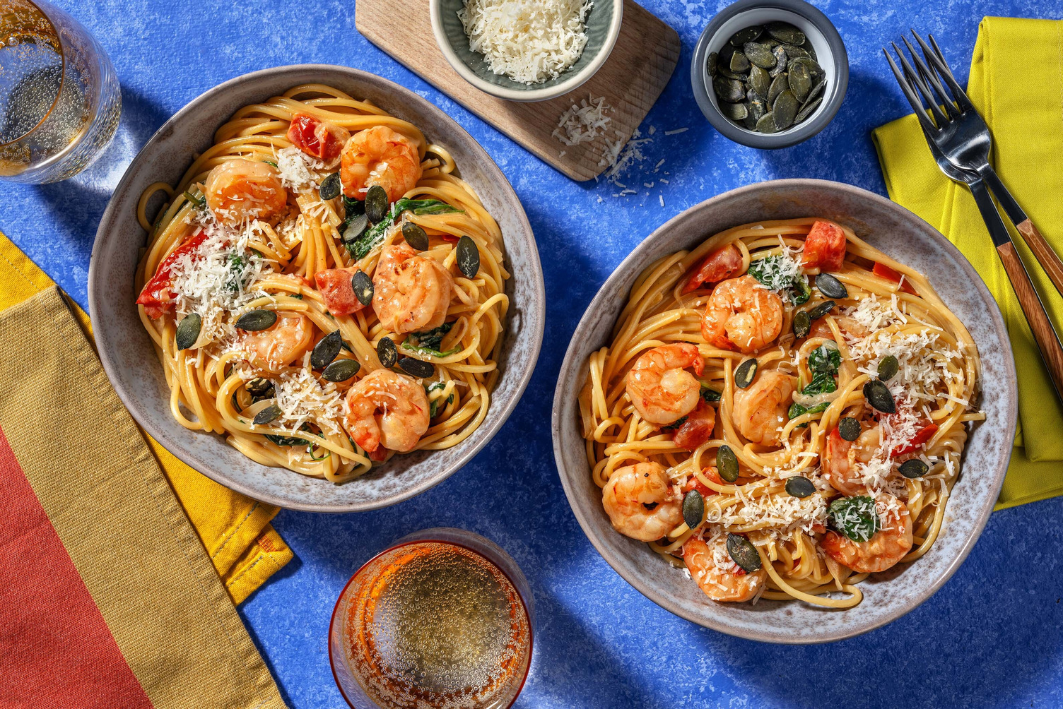 Creamy mediterranean shrimp pasta