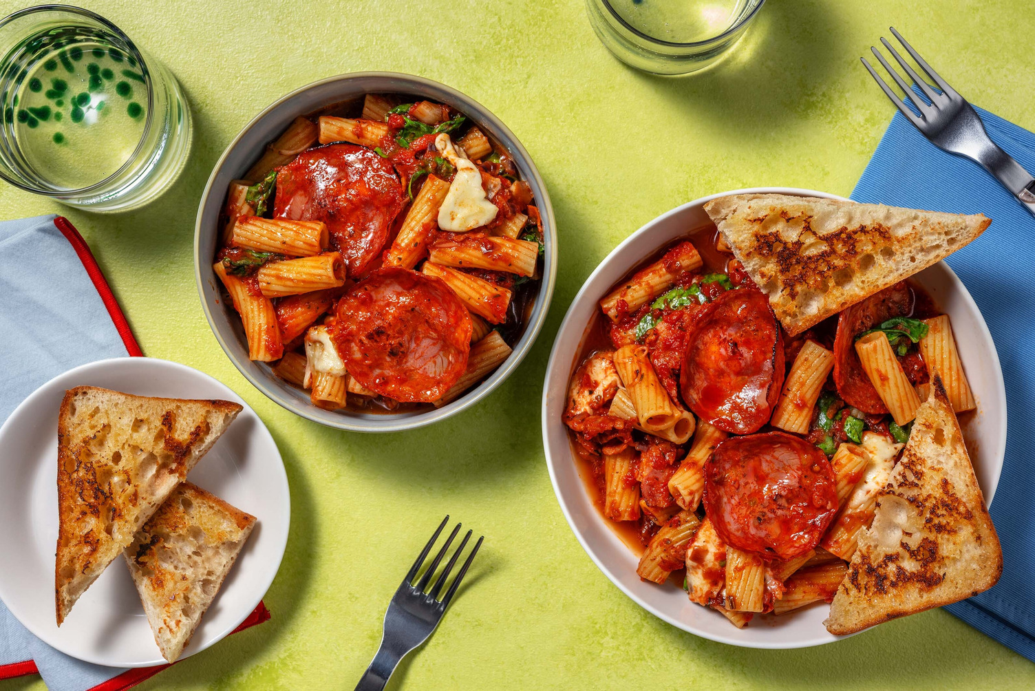 Cheesy Chorizo Pizza Inspired Pasta Bake