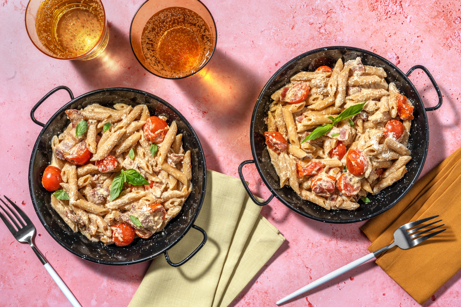 Penne integrali ai pomodorini e pancetta