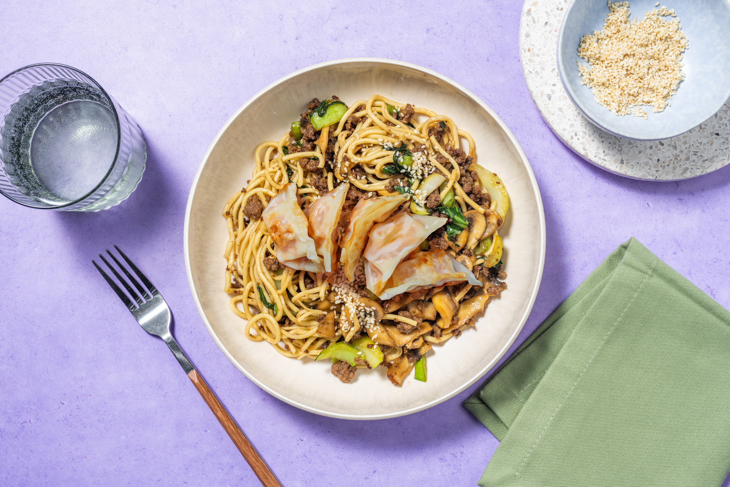 Miso Beef and Mushroom Noodles & Vegetable Gyozas