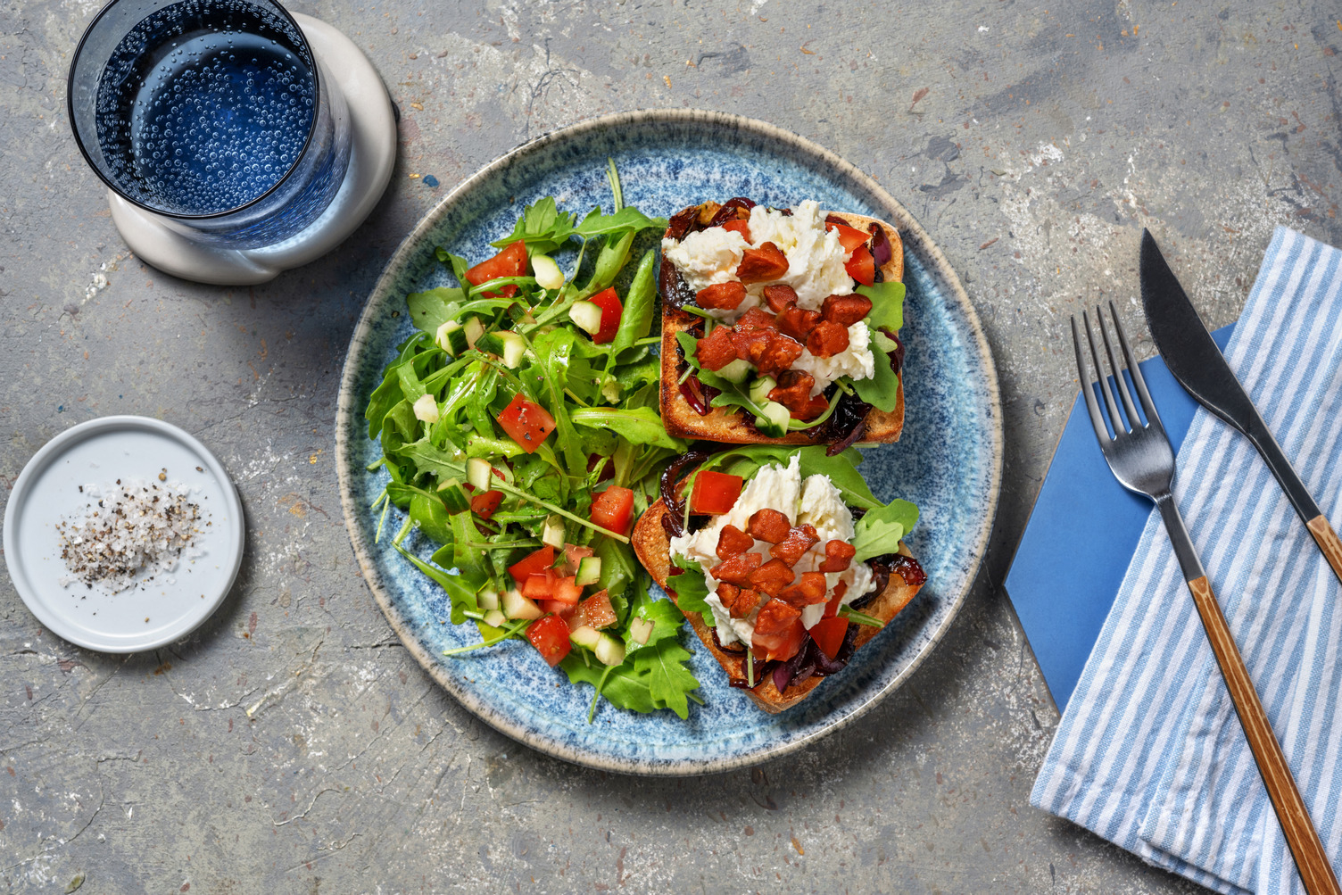 Crispy Chorizo Caprese Bruschetta