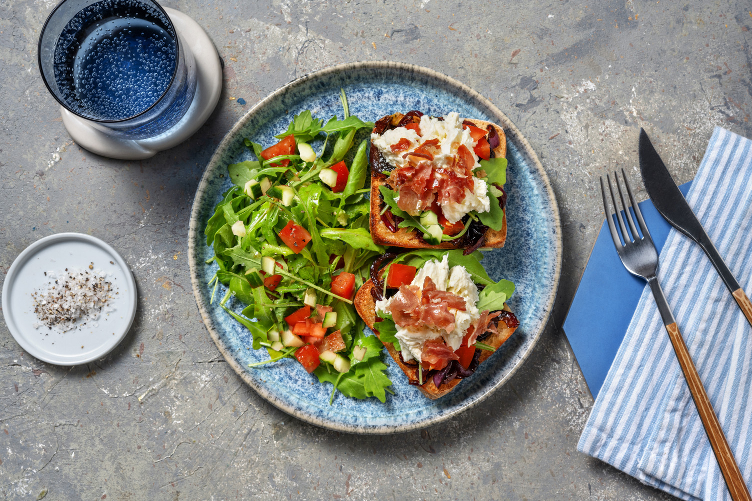 Crispy Chorizo Caprese Bruschetta