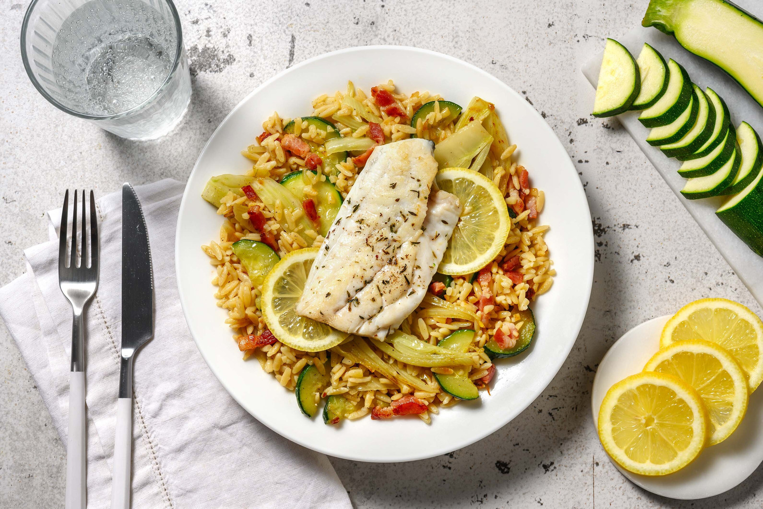 Schelvisfilet met risotto van orzo