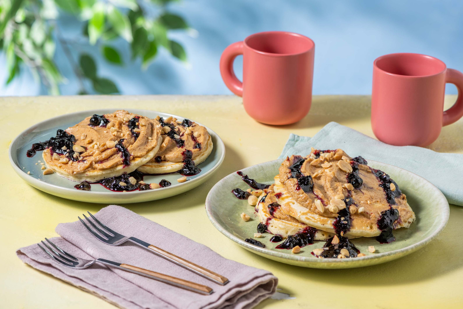 Peanut-Honey Cream & Red Berry Compote Waffles