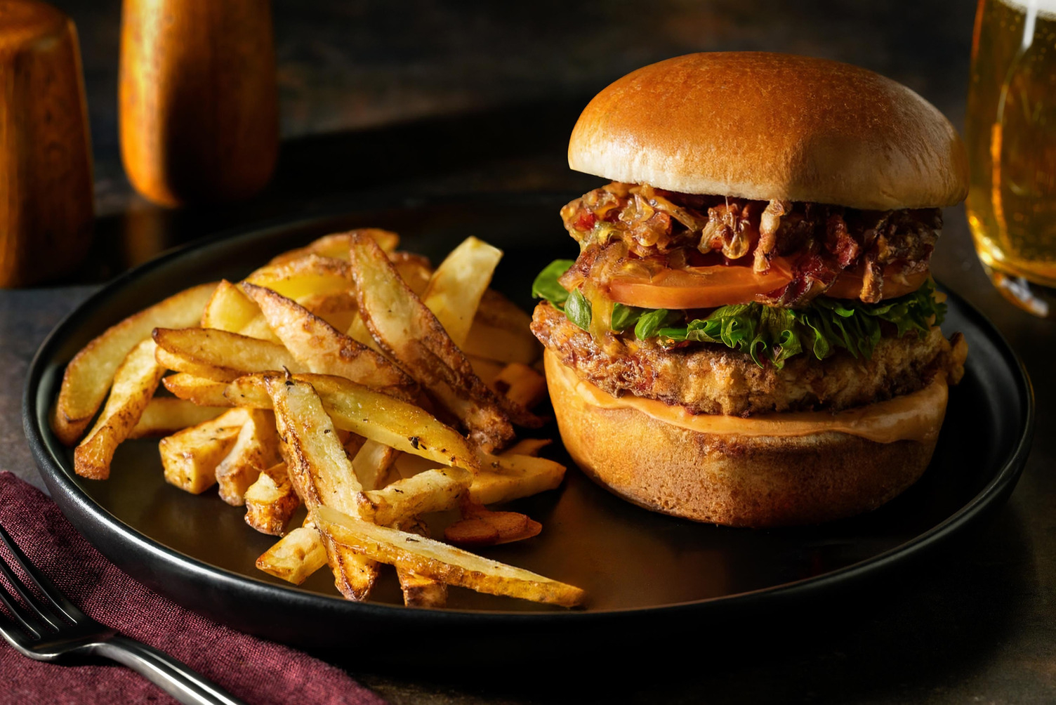Cheesy Mustard Chicken & Bacon Jam Burger