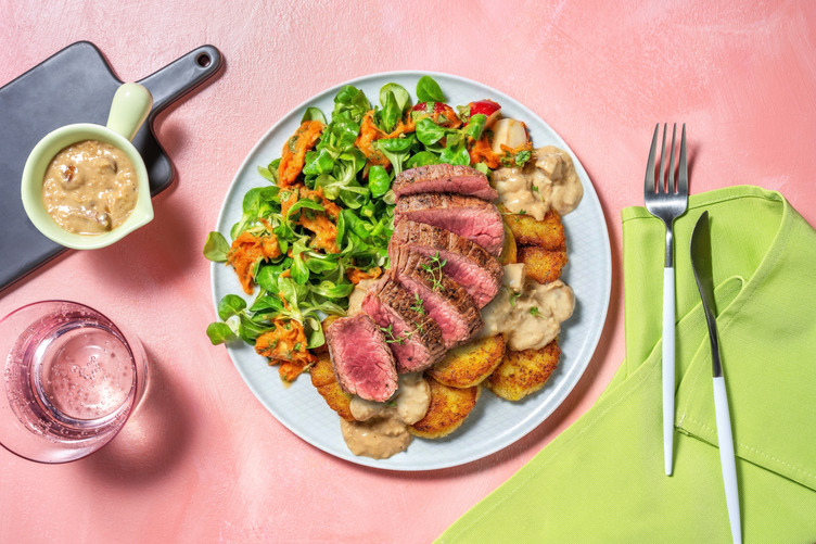 Knödeltaler mit Pilzrahm & Bio-Roastbeef