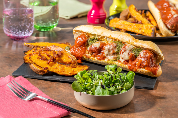 Cheesy Meatball Sub and Bacon Wedges