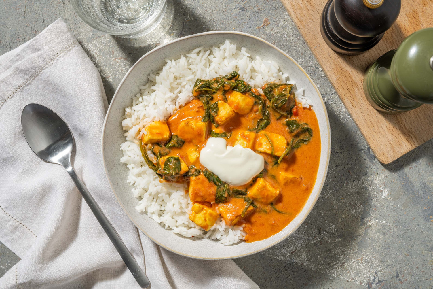 Halloumi, Tomato and Spinach Curry