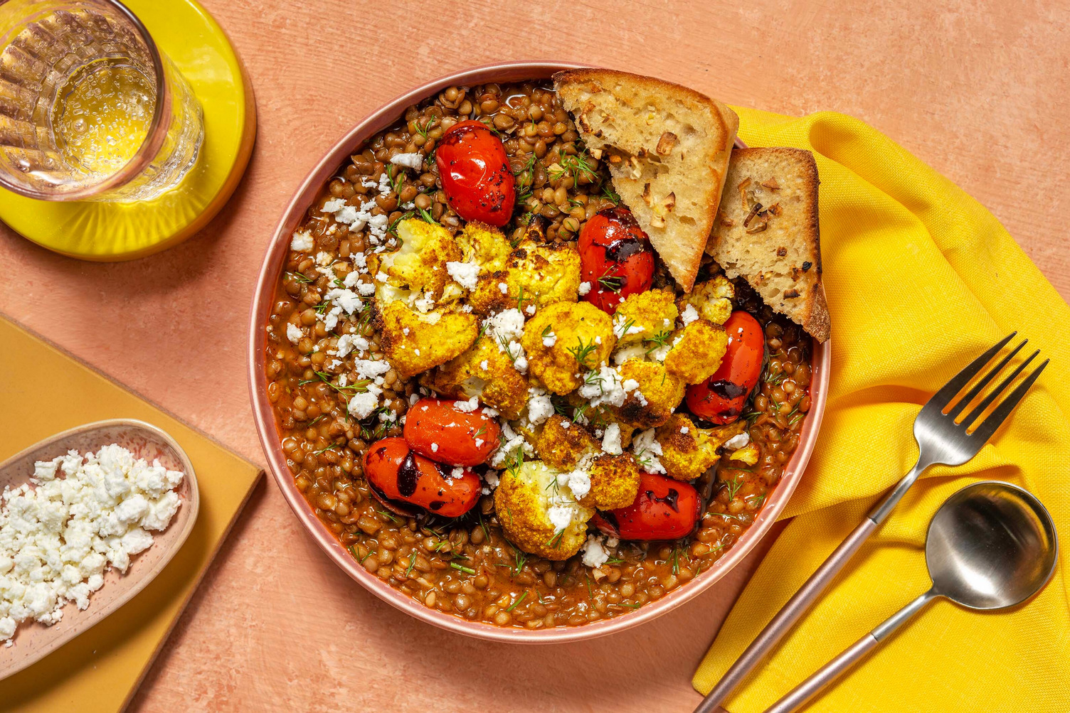 Chermoula Cauliflower on Harissa Lentils