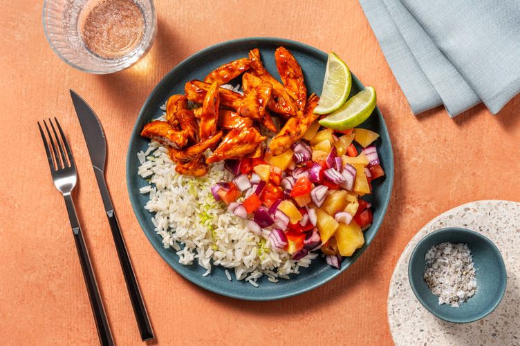 Hawaii Bowl mit BBQ-Bio-Hähnchen auf Reis