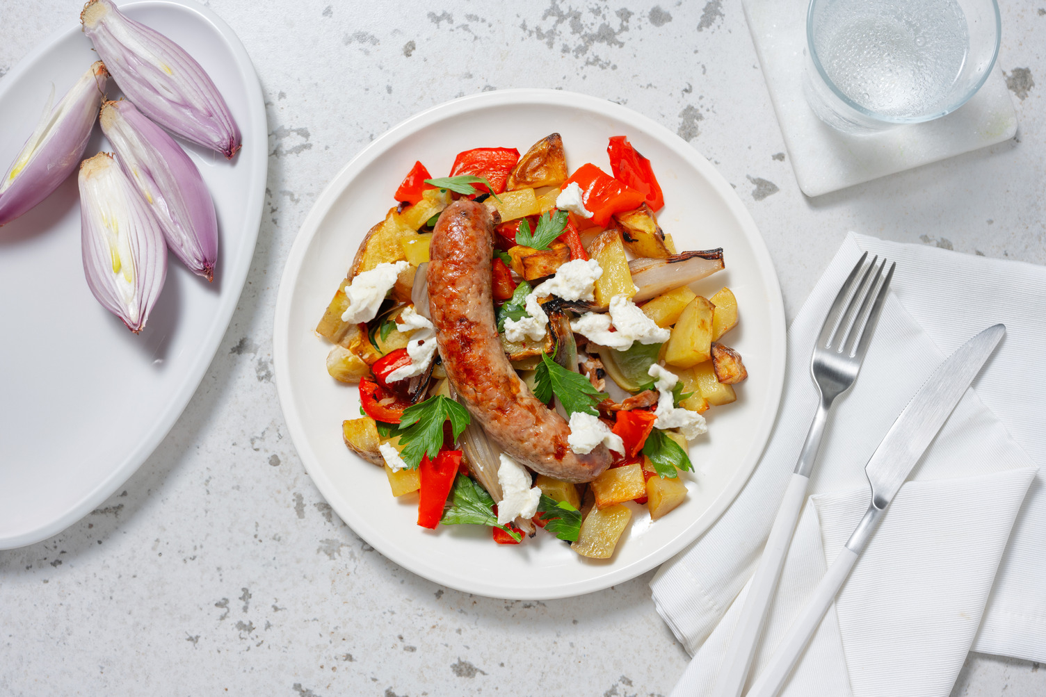 Saucisse de Toulouse & légumes rôtis