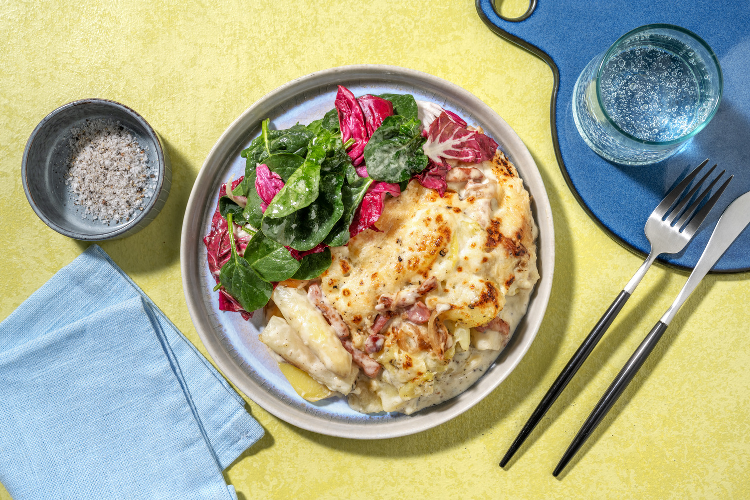 Gratin d'asperges blanches & lardons fumés
