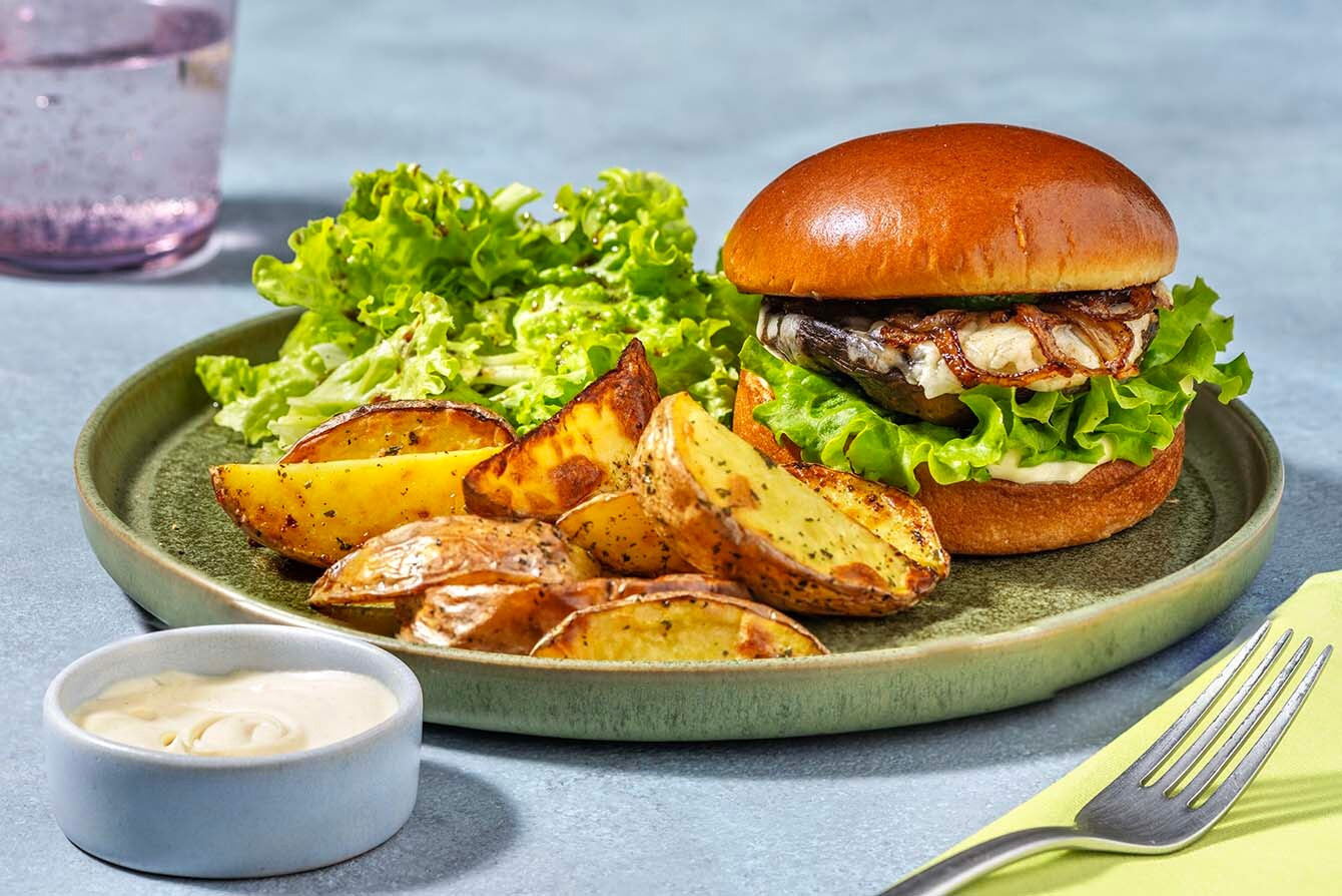 Burger veggie : portobello glacé au balsamique