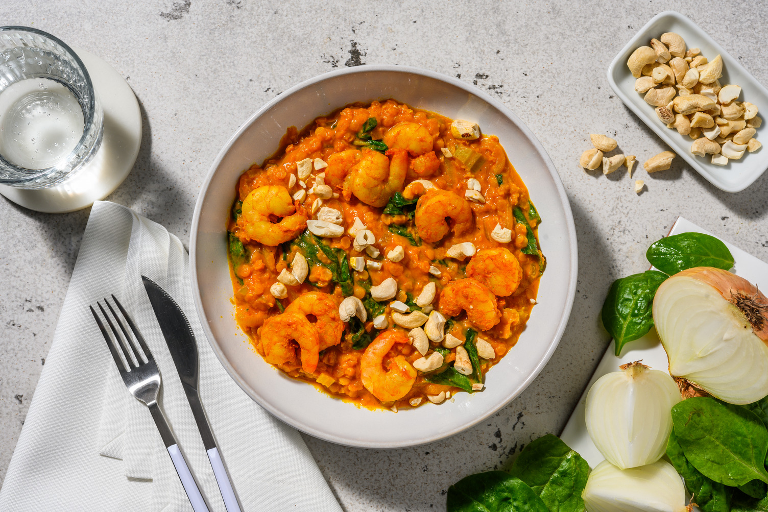 Lentilles corail & crevettes au curry