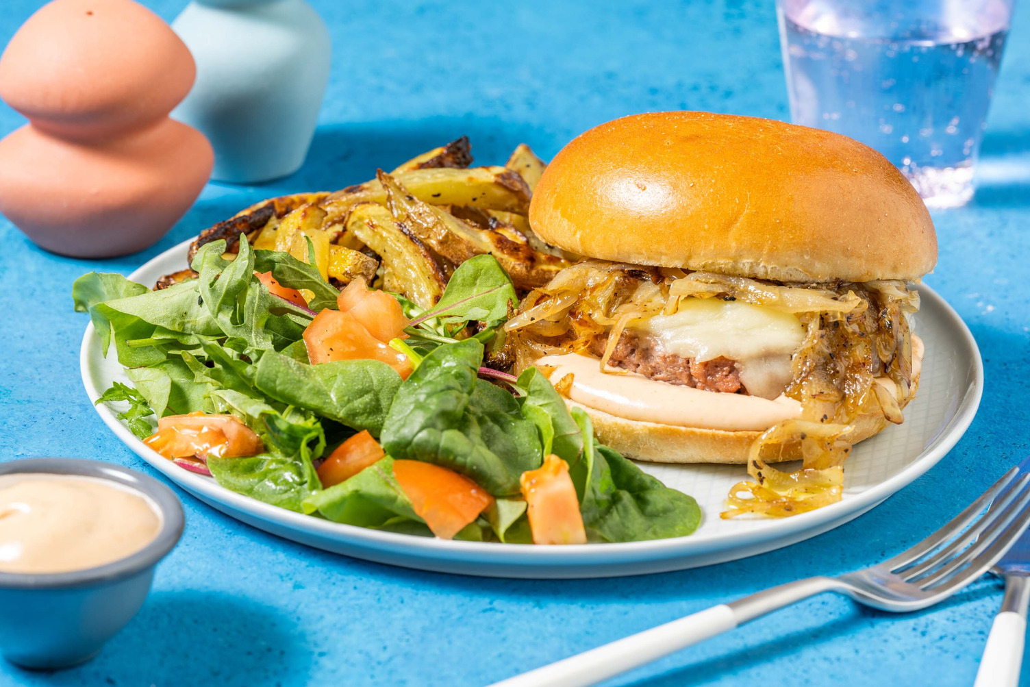 Loaded Cheesy Veggie Burger and Fries