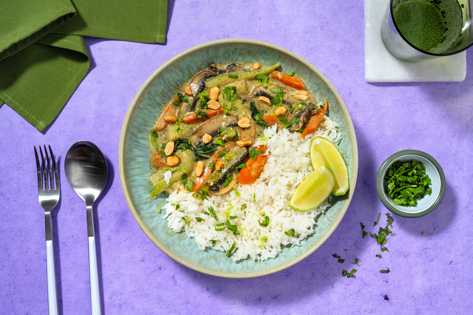 Curry vert coco, pak choï & coriandre